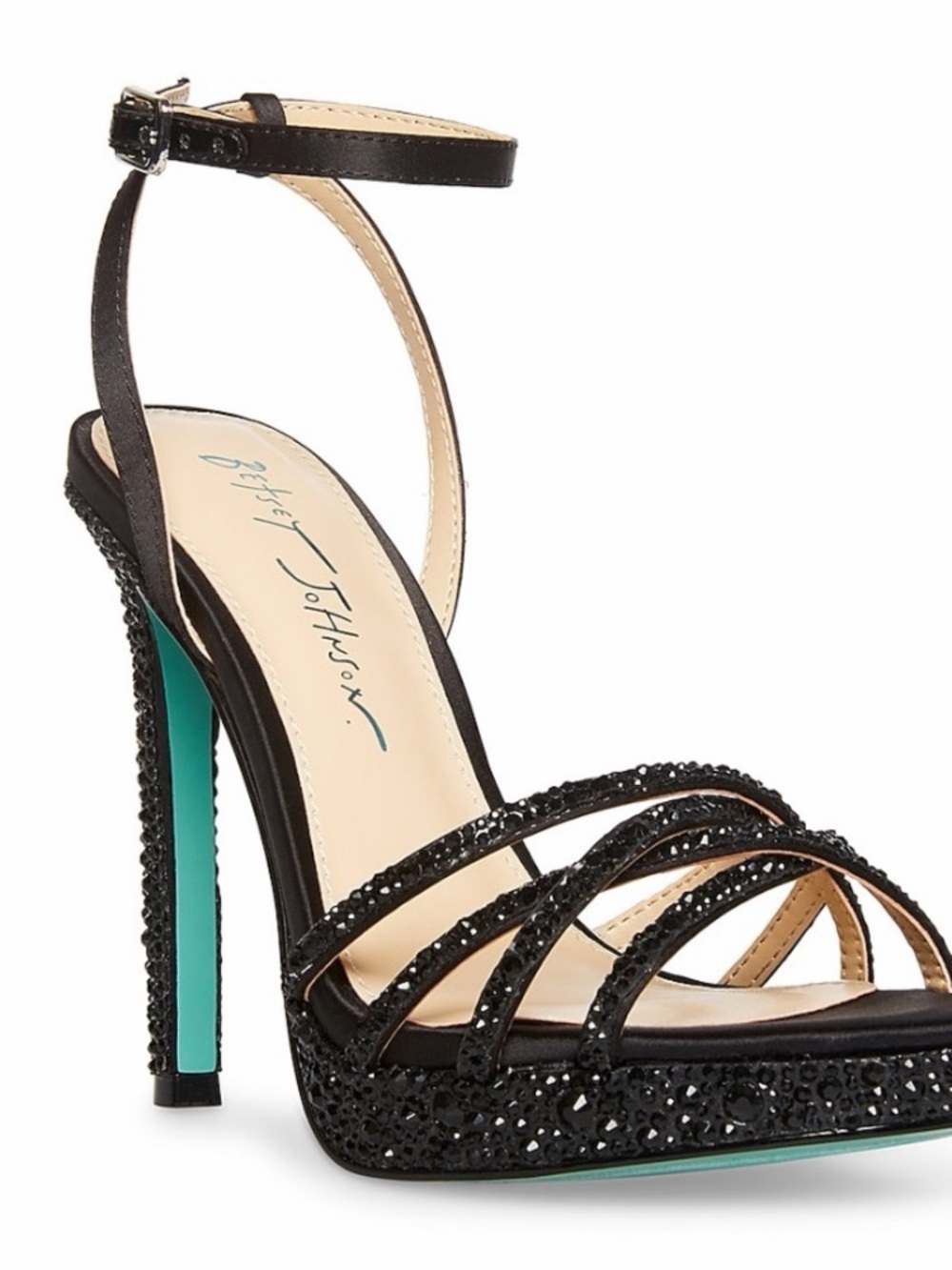 Betsey Johnson Black Strappy Rhinestone Platform Stiletto Heels 8.5